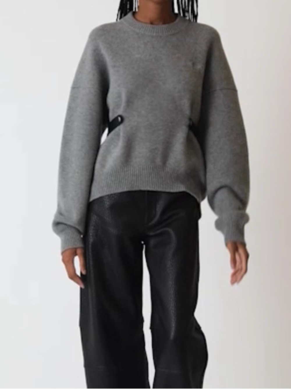 Alexander Wang Relaxed Wool Blend Sweater with Detachable Leather Tabs